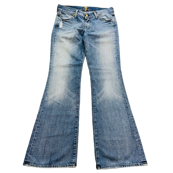 7 For All Mankind Denim - 7 For All Mankind Distressed Flare Jeans Women 32 Light Blue Low‎ Rise Wide Leg